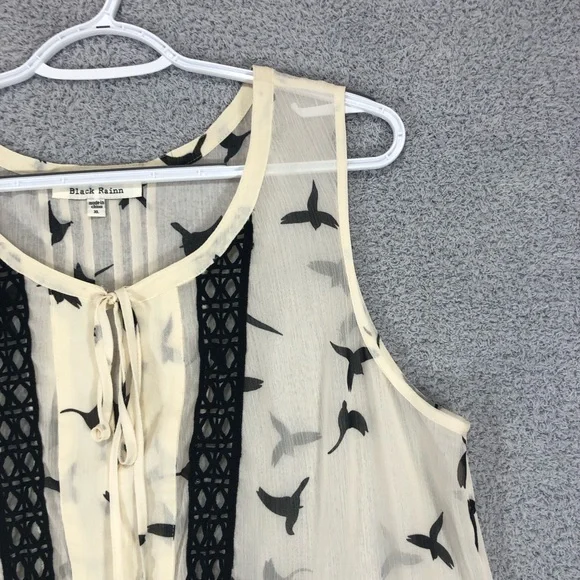 Tank Top Blouse Size XL Bird Print Sheer Lightweight Flowy - Picture 5 of 13